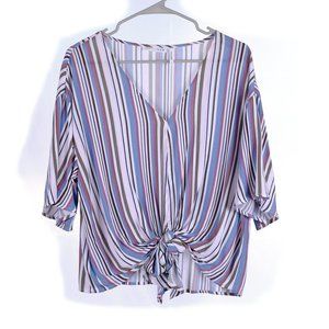 LUQ Tie Front Striped Blouse Small